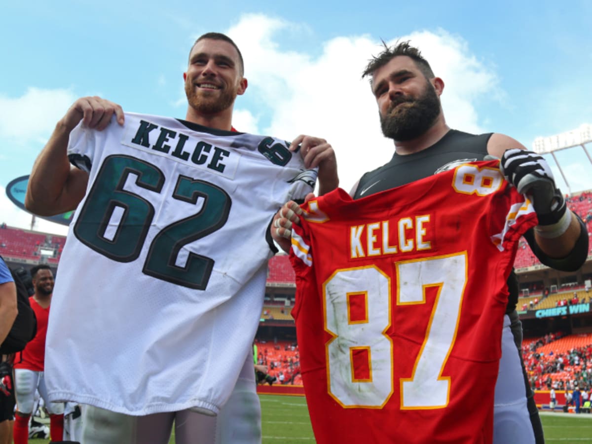 Travis and Jason Kelce Share Hug on the Super Bowl Field