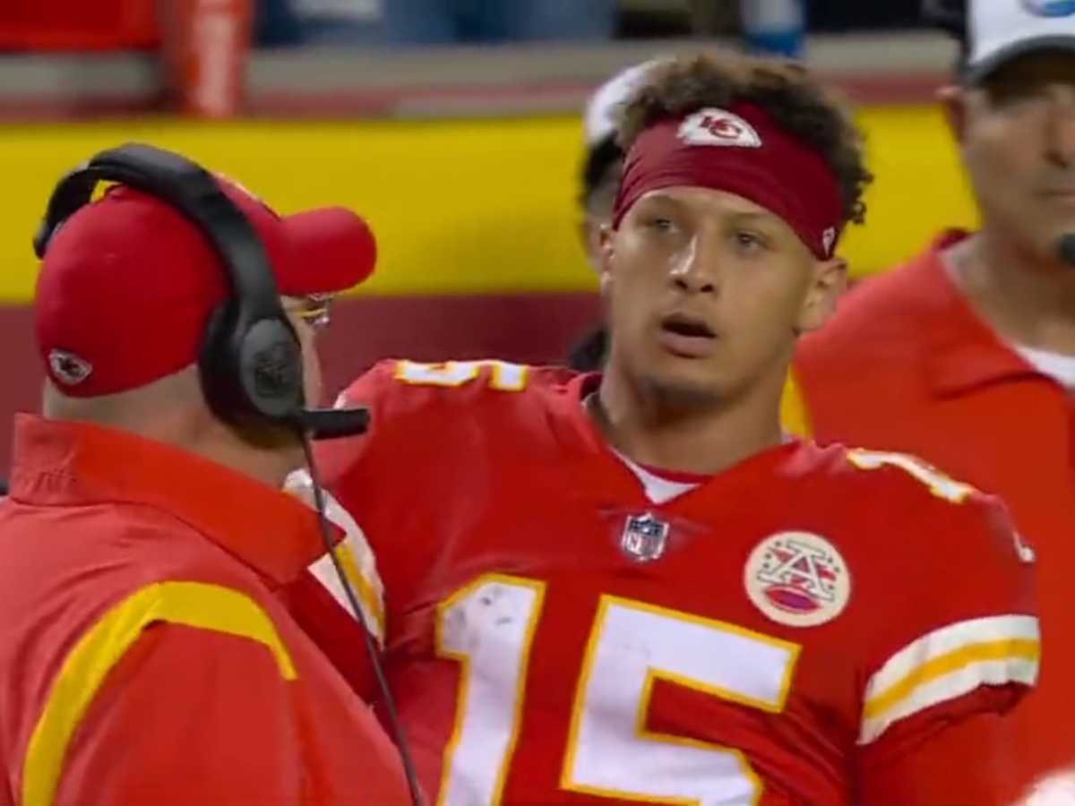 Kansas City Chiefs quarterback Patrick Mahomes wears military-style clothing  during warmups before an NFL football game against the Minnesota Vikings in  Kansas City, Mo., Sunday, Nov. 3, 2019. (AP Photo/Reed Hoffmann Stock