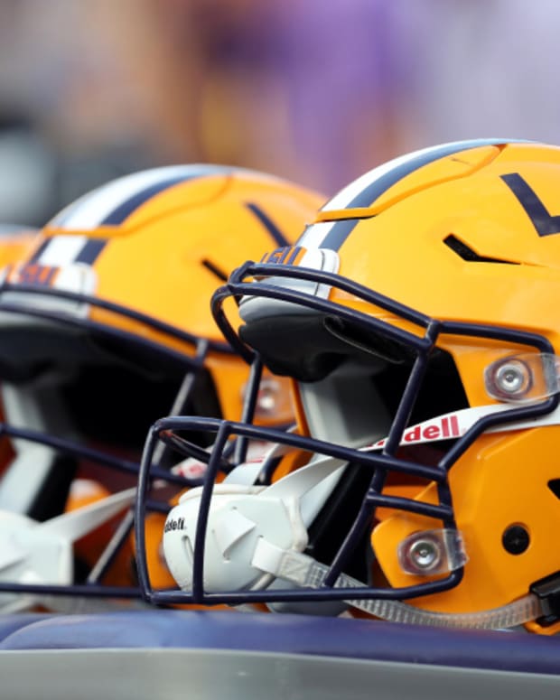 LSU football helmets.