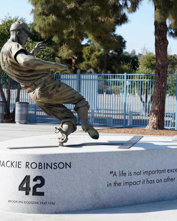 Jackie Robinson statue at Dodger Stadium in Los Angeles.