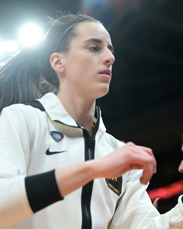 Iowa Hawkeyes guard Caitlin Clark (22) practices before the game against the South Carolina Gamecocks in the finals of the Final Four of the womens 2024 NCAA Tournament at Rocket Mortgage FieldHouse.
