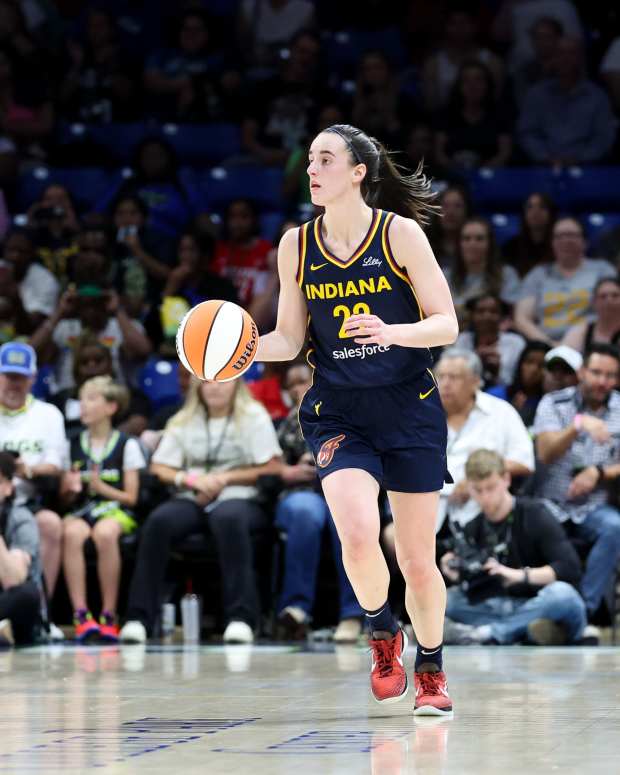 May 3, 2024; Dallas, Texas, USA; Indiana Fever guard Caitlin Clark (22) in action during the game against the Dallas Wings at College Park Center.