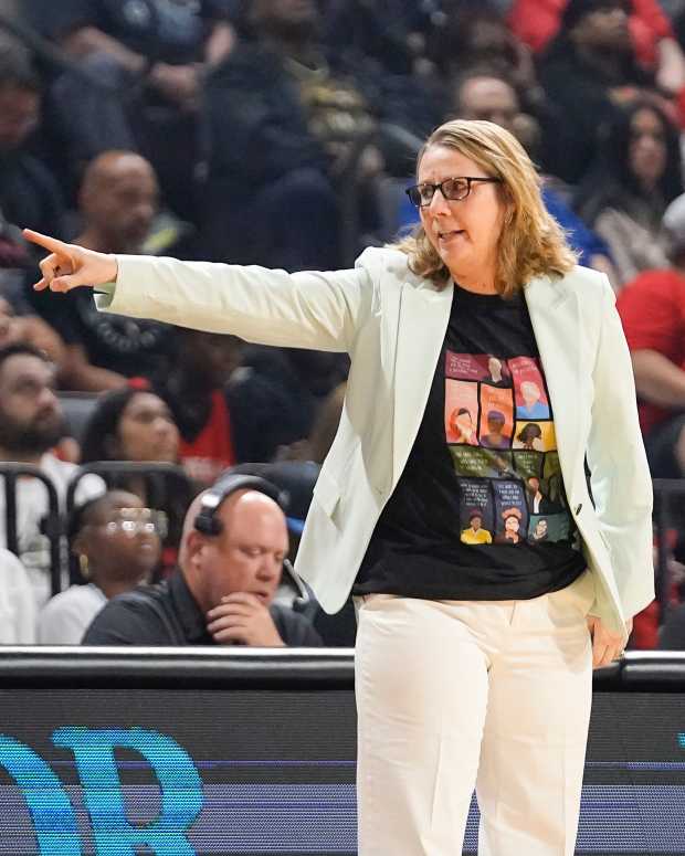 May 28, 2023; Las Vegas, Nevada, USA; Minnesota Lynx head coach Cheryl Reeve stands on the sideline during the first quarter against the Las Vegas Aces at Michelob Ultra Arena. Mandatory Credit: Lucas Peltier-USA TODAY Sports  
