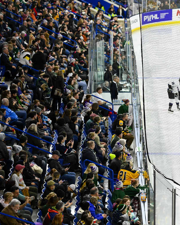 Minnesota plays Boston during the third period of a PWHL ice hockey game at Tsongas Center in Lowell, Mass., on Jan. 3, 2024.