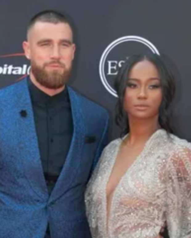 Kansas City Chiefs tight end Travis Kelce and Kayla Nicole arrive for the 2018 ESPYS at Microsoft Theatre. Mandatory Credit: Kirby Lee-USA TODAY Sports