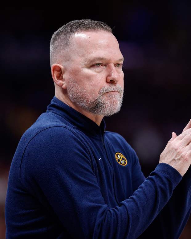 May 14, 2024; Denver, Colorado, USA; Denver Nuggets head coach Michael Malone in the third quarter against the Minnesota Timberwolves during game five of the second round for the 2024 NBA playoffs at Ball Arena