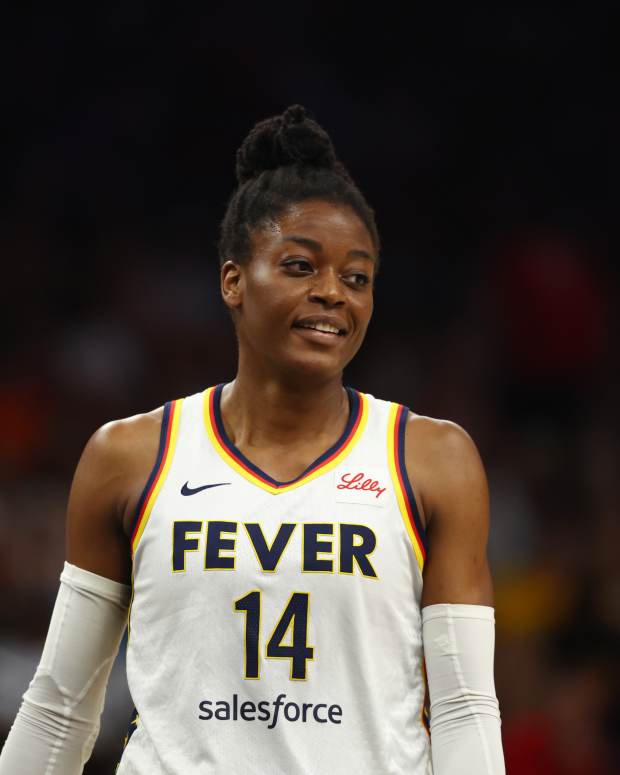 Indiana Fever center Temi Fagbenle (14) against the Phoenix Mercury during a WNBA game at Footprint Center.