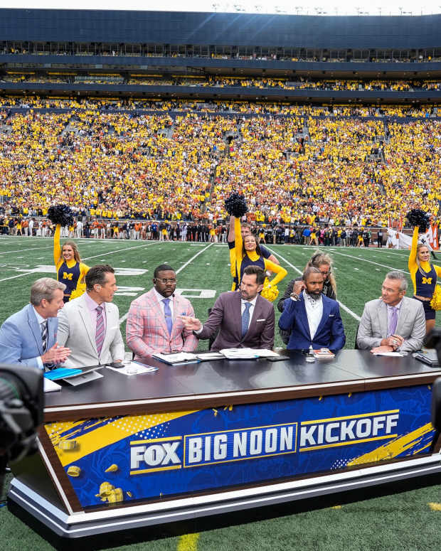 Fox Big Noon broadcast on the field before kickoff between Michigan and Texas at Michigan Stadium in Ann Arbor on Saturday, September 7, 2024.