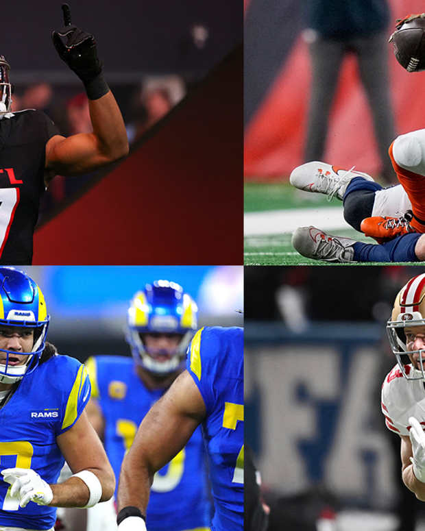Clockwise from top left: Bijan Robinson, Ja’Marr Chase, Christian McCaffrey, Puka Nacua