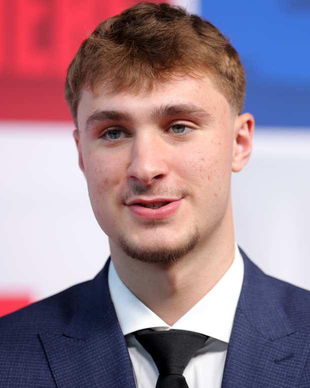 Cooper Flagg arrives before the first round of the 2025 NBA Draft at Barclays Center.
