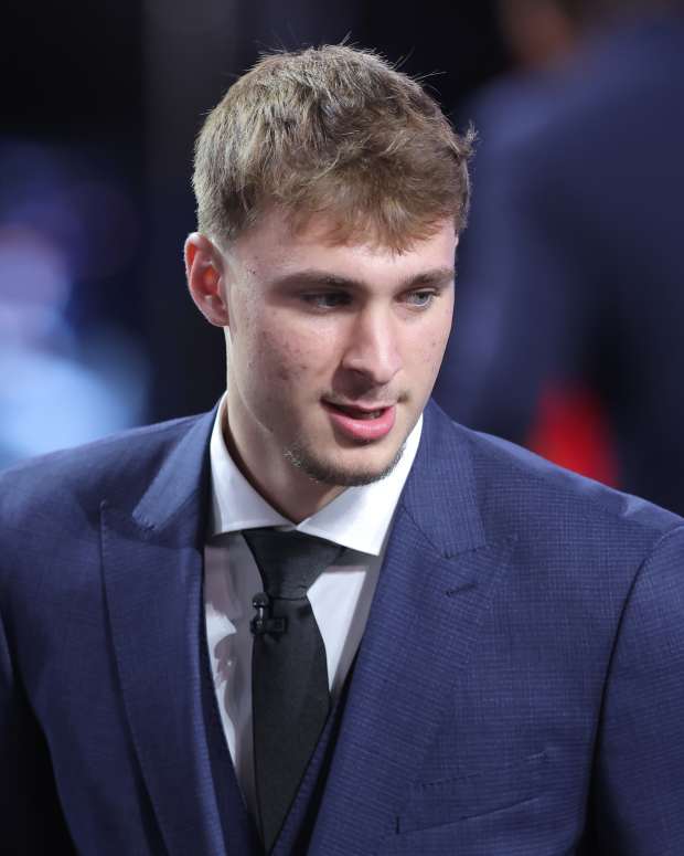 Jun 25, 2025; Brooklyn, NY, USA; Cooper Flagg before the 2025 NBA Draft at Barclays Center. Mandatory Credit: Brad Penner-Imagn Images  