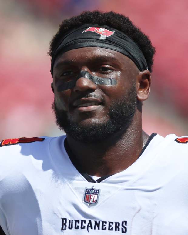 Tampa Bay Buccaneers wide receiver Chris Godwin (14) works out prior to the game against the Denver Broncos at Raymond James Stadium.