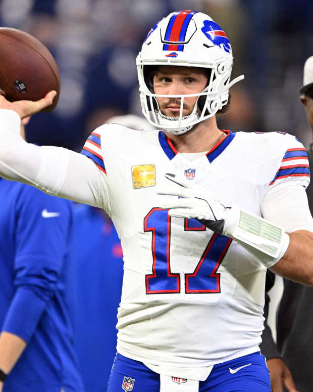 Bills quarterback Josh Allen at Lucas Oil Stadium on Nov. 7, 2024.