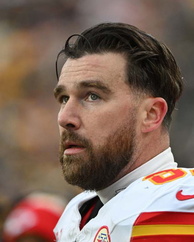 Kansas City Chiefs tight end Travis Kelce at Acrisure Stadium on Dec. 25, 2024