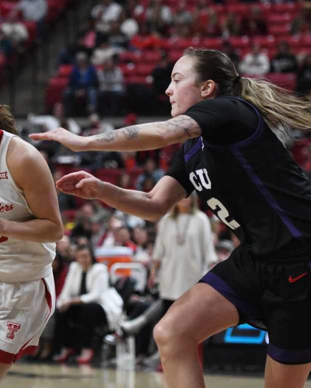 Texas Tech's Bailey Maupin dribbles against TCU in a Big 12 women's basketball game Saturday, Jan. 11, 2025, at United Supermarkets Arena.  