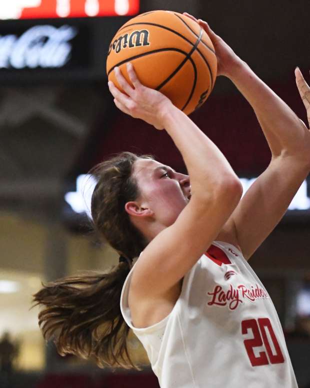 Texas Tech's Bailey Maupin shoots against TCU in a Big 12 women's basketball game Saturday, Jan. 11, 2025, at United Supermarkets Arena.  