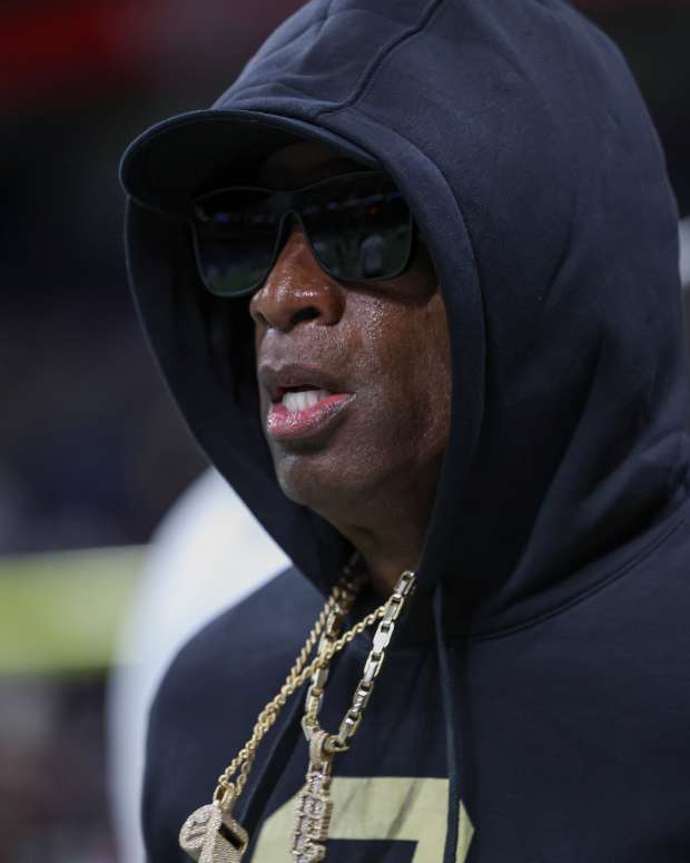 Deion Sanders before the Alamo Bowl vs. BYU.