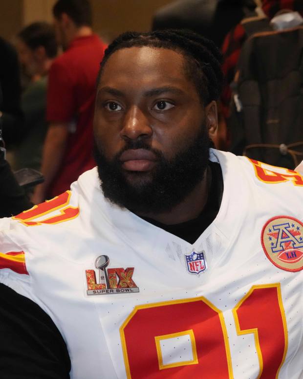 Former Kansas City Chiefs defensive tackle Derrick Nnadi before Super Bowl LIX.