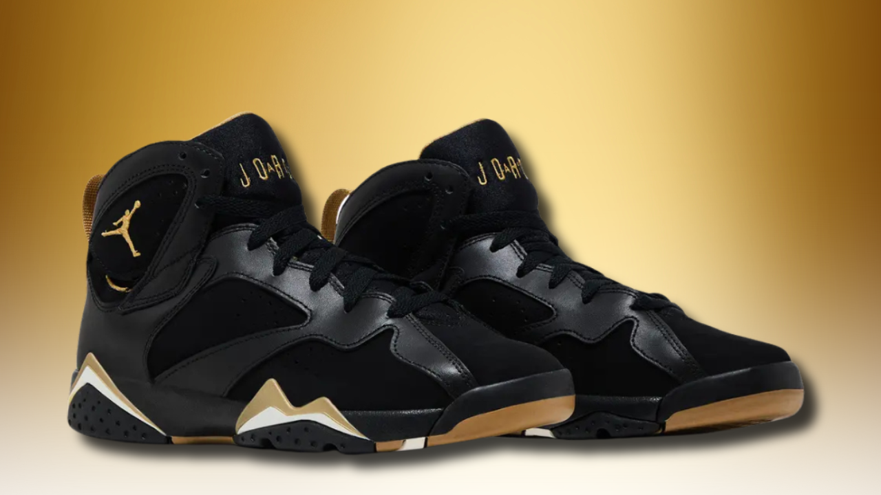 gold and black jordan 7s