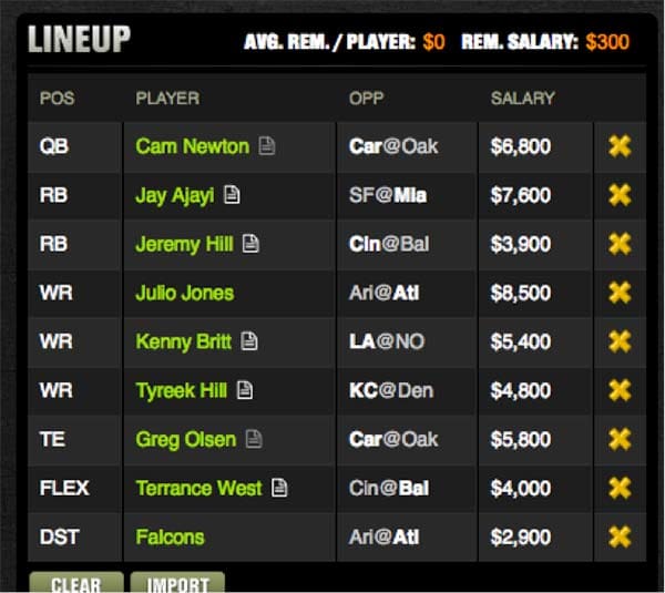 NFL Best Daily Fantasy Football Lineups for FanDuel and DraftKings