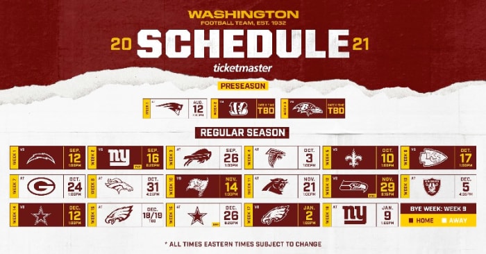 Washington Football Team Schedule 2021  AthlonSports.com  Expert