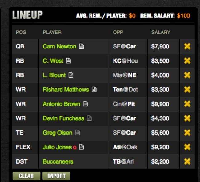 NFL Best Daily Fantasy Football Lineups for FanDuel and DraftKings