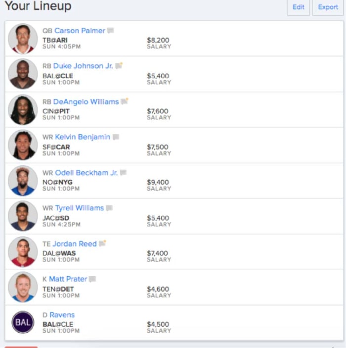NFL Best Daily Fantasy Football Lineups for FanDuel and DraftKings