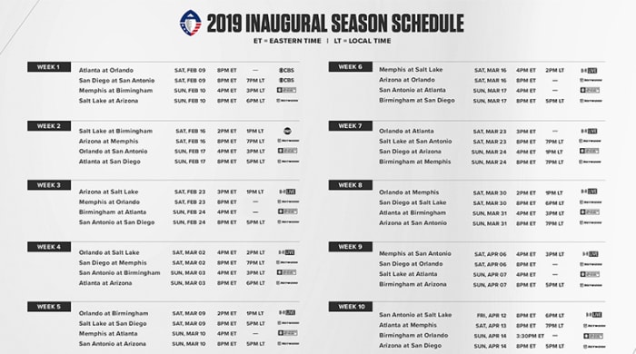 AAF Football: 2019 Season Schedule for Alliance of American Football
