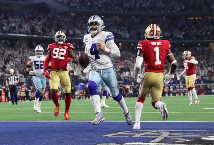 Dak Prescott runs into the end zone against the San Francisco 49ers