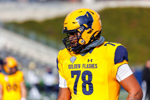 AKRON, OH - NOVEMBER 20: Kent State Golden Flashes offensive lineman Savion Washington (78) before a Mid-American Conference game between the Akron Zips and the Kent State Golden Flashes at Summa Field at InfoCision Stadium on November 20, 2021 in Akron , Ohio (Photo by Graham Stokes/Icon Sportswire) (Icon Sportswire via AP Images)