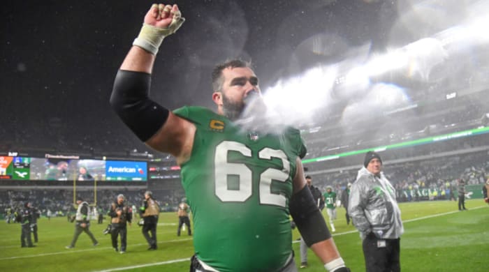 Philadelphia Eagles center Jason Kelce walks off the field.