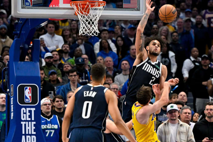 Austin Reeves suffering a huge blocked shot.