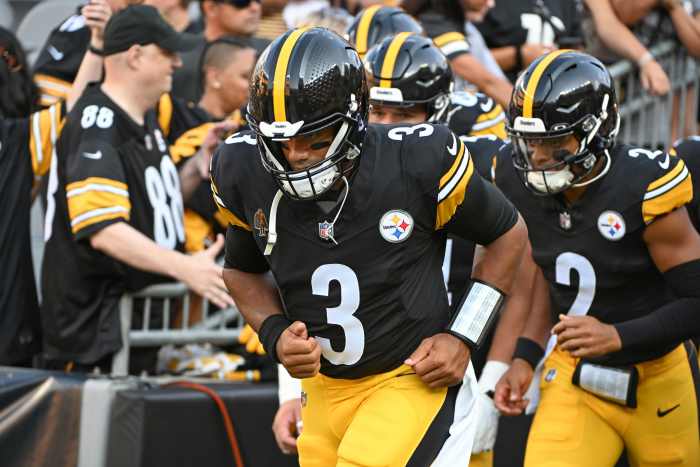 Pittsburgh Steelers quarterbacks Russell Wilson and Justin Fields.