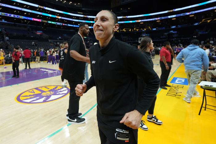Phoenix Mercury guard Diana Taurasi (3) reacts after the game against the LA Sparks.