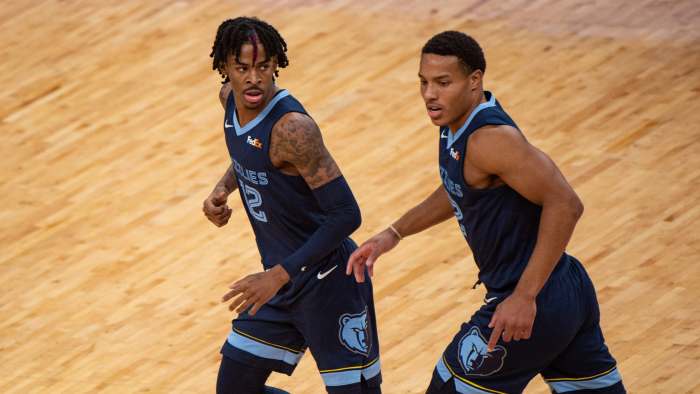 Ja Morant (12) and Memphis Grizzlies guard Desmond Bane (22)