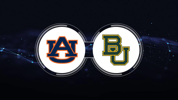 Logos of Auburn Tigers and Baylor Bears displayed on a dark background.