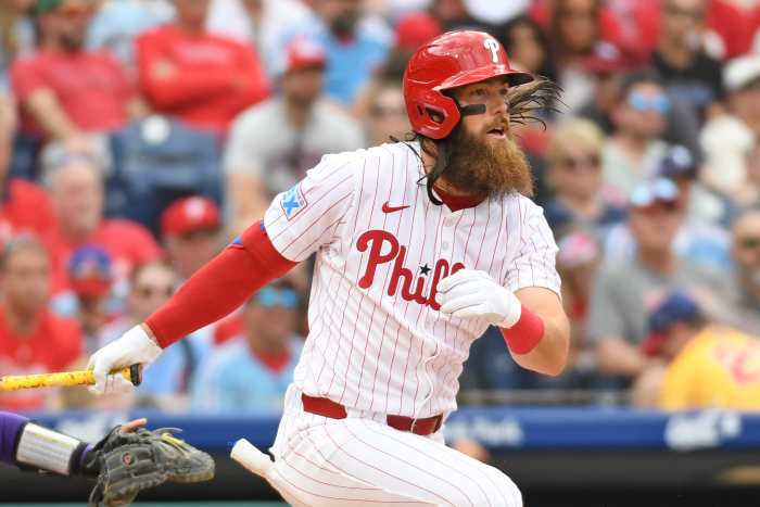 Philadelphia Phillies outfielder Brandon Marsh (16) against the Colorado Rockies at Citizens Bank Park.