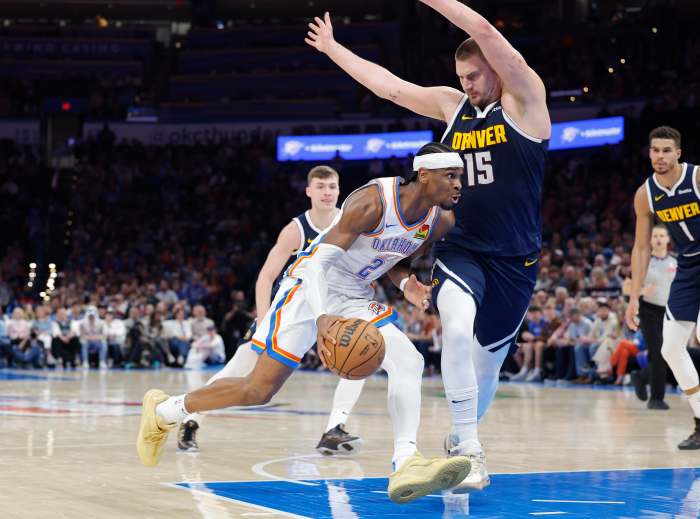 Oklahoma City Thunder guard Shai Gilgeous-Alexander and Denver Nuggets center Nikola Jokic