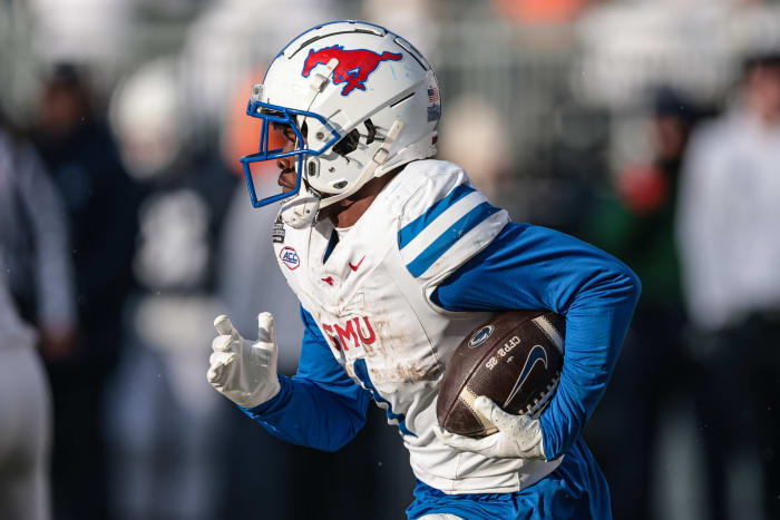 Southern Methodist Mustangs running back Brashard Smith (1) carries the ball during the second half against the Penn State Nittany Lions at Beaver Stadium.