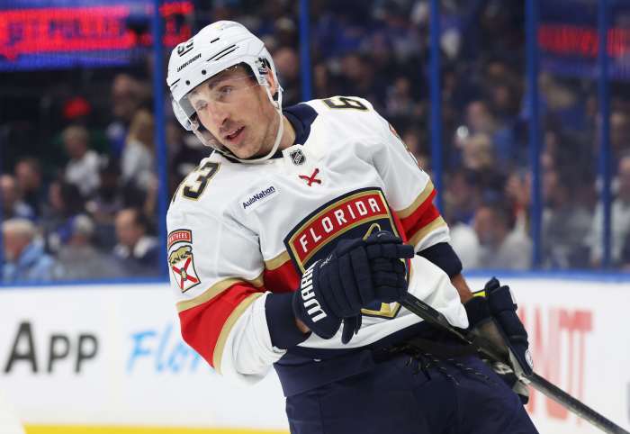 Florida Panthers center Brad Marchand (63) skate against the Tampa Bay Lightning at Amalie Arena.