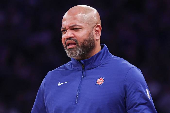 Detroit Pistons head coach JB Bickerstaff reacts during the second half against the New York Knicks at Madison Square Garden.