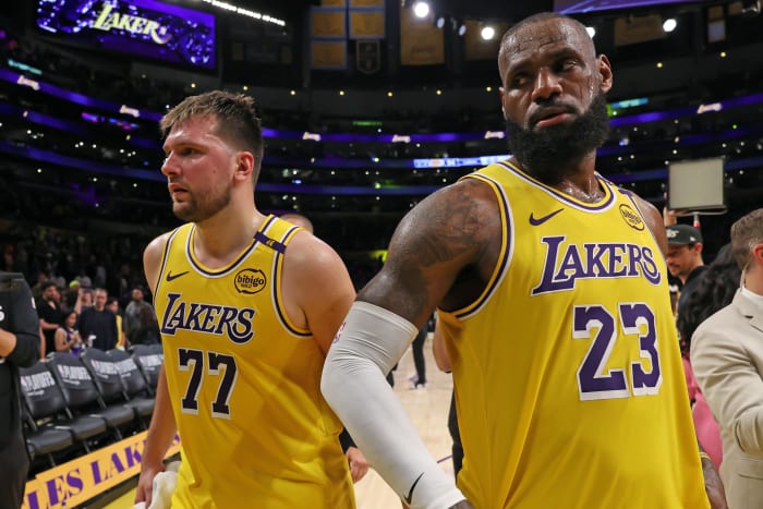Los Angeles Lakers stars Luka Doncic and LeBron James