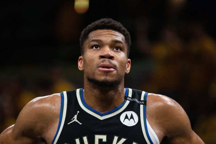 Milwaukee Bucks forward Giannis Antetokounmpo during Game 5 against the Indiana Pacers at Gainbridge Fieldhouse.