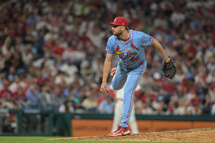 St. Louis Cardinals pitcher Ryan Loutos (68) pitches in the eighth inning against the Philadelphia Phillies at Citizens Bank Park.