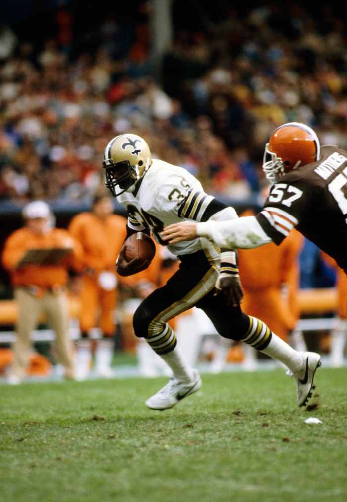 Oct 18, 1981; FILE PHOTO; New Orleans Saints running back George Rogers (38) in action against the Cleveland Browns. Mandatory Credit: Malcolm Emmons-Imagn Images