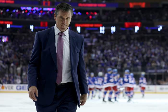 Former Penguins coach Mike Sullivan walks off the ice after losing to the Rangers.