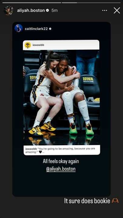 Aliyah Boston's Instagram story.