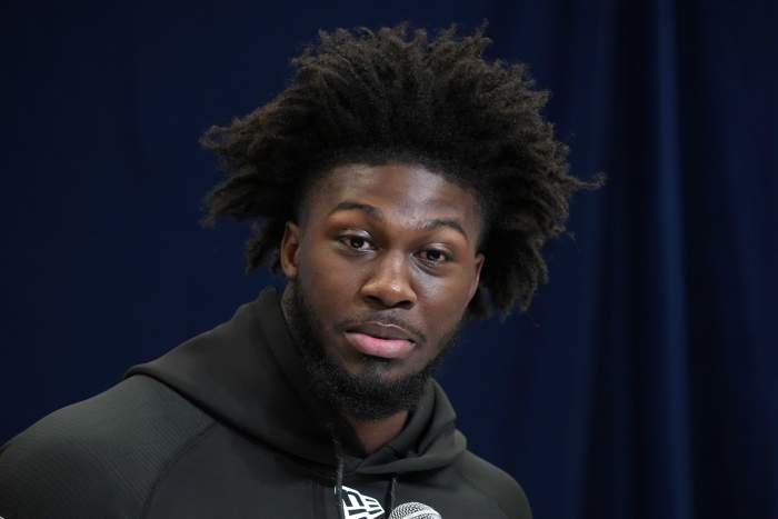 Newly drafted Atlanta Falcon Jalon Walker speaks to the media during the NFL Scouting Combine. Kirby Lee-Imagn Images