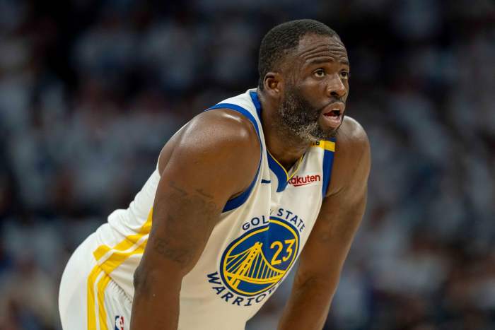 Golden State Warriors forward Draymond Green (23) looks on against the Minnesota Timberwolves.