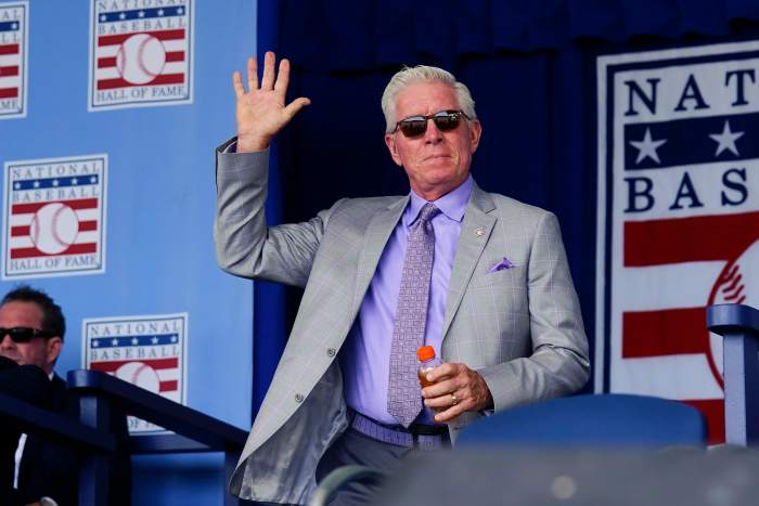 Hall of Famer Mike Schmidt is introduced during the Baseball Hall of Fame Induction Ceremony at Clark Sports Center.